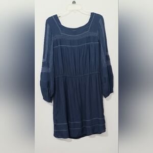 LUCKY BRAND NEW Navy Blue Long Sleeve Midi Linen Dress. NWOT. Size M
